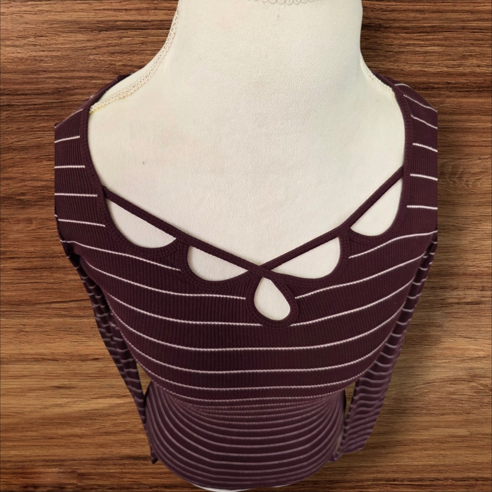 Aeropostle Women's Striped Purple Long Sleeve Top Sz M - Picture 2 of 3